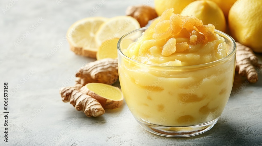 Lemon Curd Dessert in Glass with Candied Ginger Topping Lemon Curd Dessert in Glass with Candied Ginger Topping