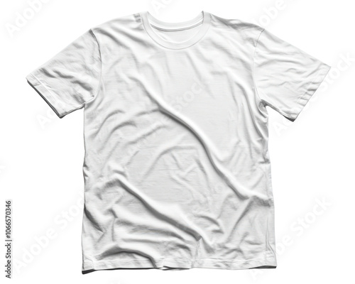 plain white t shirt with wrinkled texture, perfect for casual wear or as base layer for designs. Ideal for fashion or textile presentations