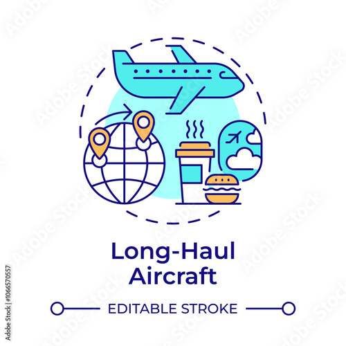 Long-haul aircraft multi color concept icon. Inflight food, customer comfort. Transportation, travelling. Round shape line illustration. Abstract idea. Graphic design. Easy to use in infographic