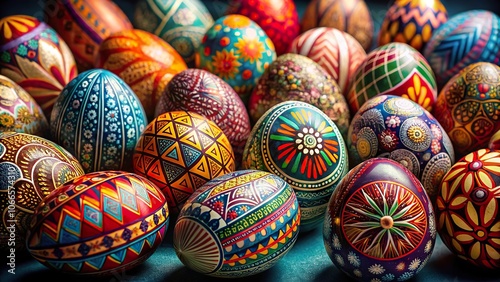 Creative and colorful unconventional egg designs displayed on a festive table during an Easter celebration in springtime