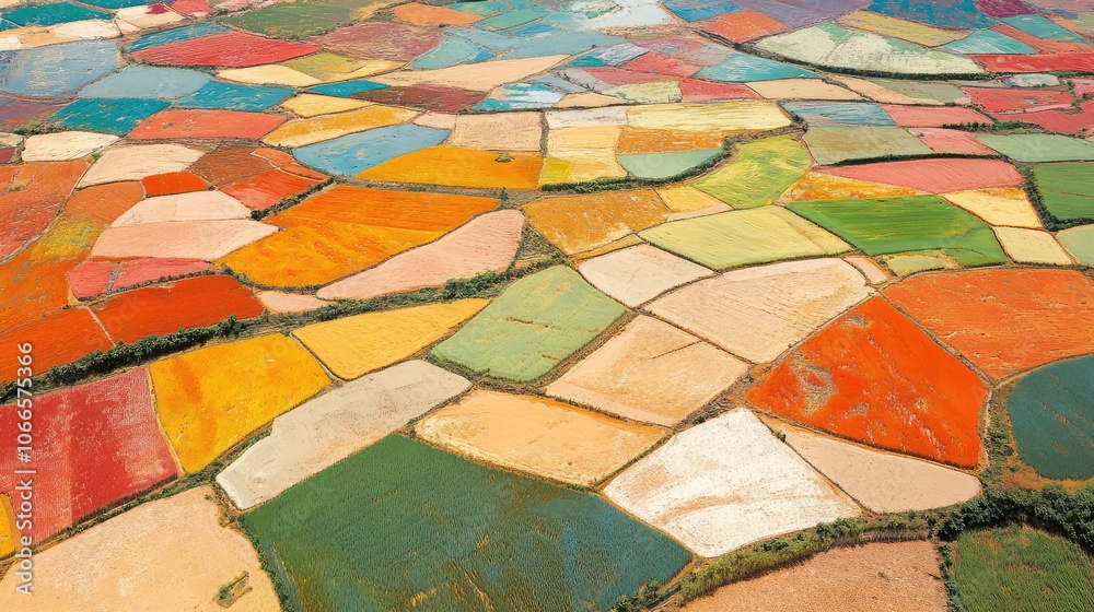 Obraz premium Vibrant Patchwork of Colorful Fields from Above