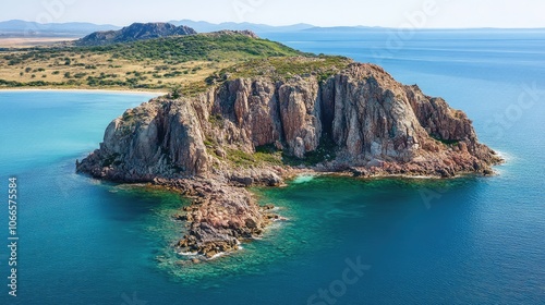 Serene Coastal Rock Formation with Clear Blue Water