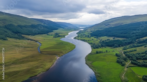 Serene River Valley with Lush Green Landscape