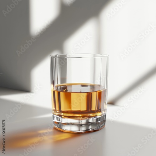 Low Poly 3D Render of a shot glass of whiskey, on isolated white background