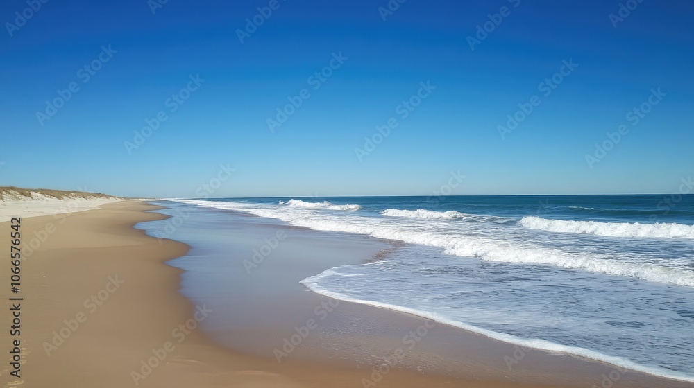 Tranquil Beach with Gentle Waves and Clear Sky Tranquil Beach with Gentle Waves and Clear Sky