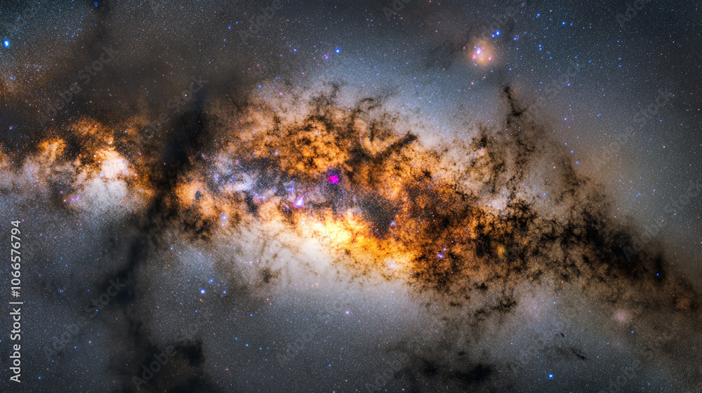 Stunning view of a spiral galaxy illuminated by distant stars and cosmic dust at night Stunning view of a spiral galaxy illuminated by distant stars and cosmic dust at night