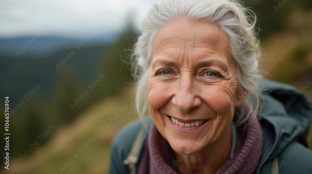 Captivating Outdoor Portrait of Diverse Hiker in Scenic Mountain Landscape - Authentic Adventure Stock Photo Captivating Outdoor Portrait of Diverse Hiker in Scenic Mountain Landscape - Authentic Adventure Stock Photo