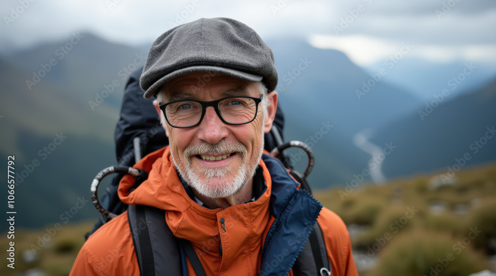 Captivating Outdoor Portrait of Diverse Hiker in Scenic Mountain Landscape - Authentic Adventure Stock Photo Captivating Outdoor Portrait of Diverse Hiker in Scenic Mountain Landscape - Authentic Adventure Stock Photo