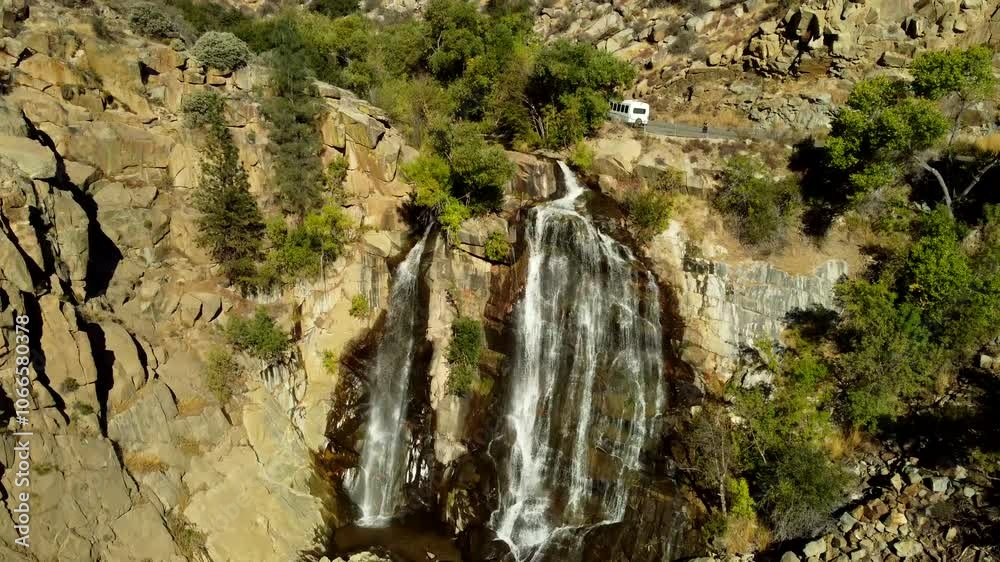 USA, CA, Kernville, South Creek Waterfall, 45586 - Drone view of the South Creek Waterfall on the Kern River near Kernville USA, CA, Kernville, South Creek Waterfall, 45586 - Drone view of the South Creek Waterfall on the Kern River near Kernville