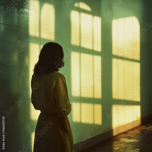 Silhouette of a Woman Standing in Sunlight by a Window