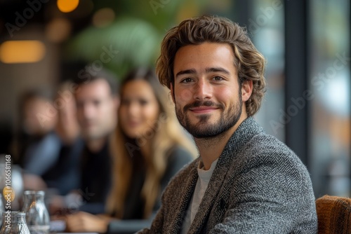  A diverse group of Gen Z employees participating in a career development workshop, led by an experienced mentor in a conference. Generative AI