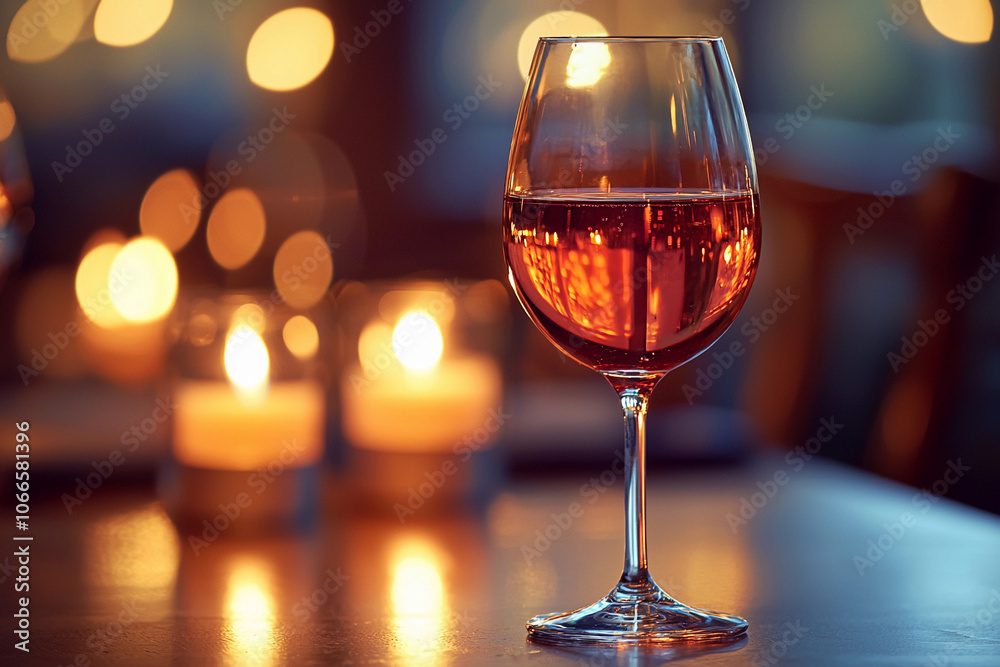 Romantic evening with a glass of red wine and soft candlelight Romantic evening with a glass of red wine and soft candlelight
