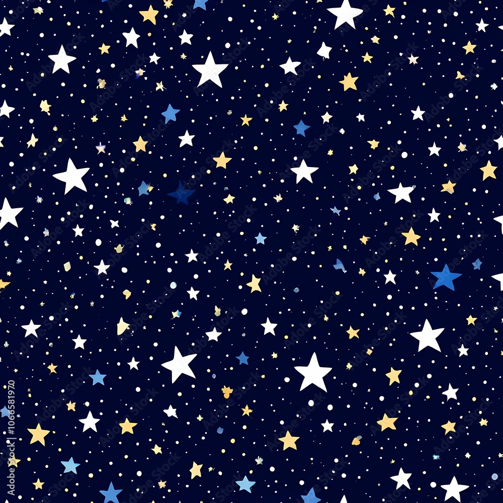 Stars and dots scattered on a dark background, playful, celestial, whimsical and dreamy background, vector pattern Stars and dots scattered on a dark background, playful, celestial, whimsical and dreamy background, vector pattern