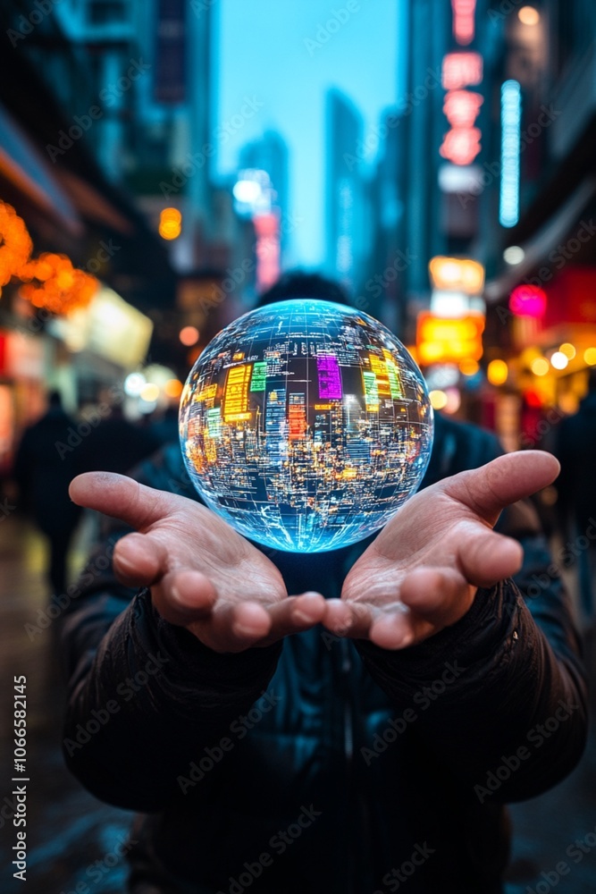 Fototapeta premium Holographic Globe with Financial Data Overlays