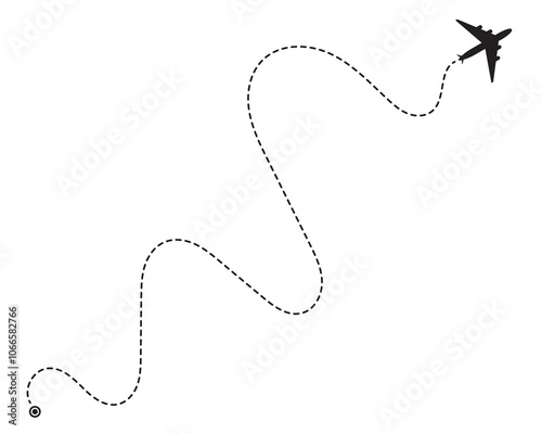icon airplane flying and dotted line curve. map marker location pin. transparent background with png