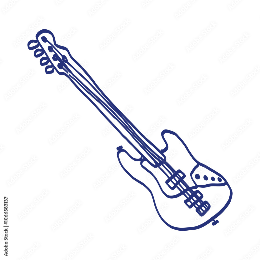 Bass guitar. Musical instrument line sketch. Outline black and white vector illustration Bass guitar. Musical instrument line sketch. Outline black and white vector illustration
