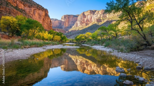 Serene River Reflection in a Canyon Landscape