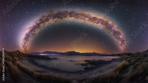 Wallpaper Mural A breathtaking view of the Milky Way arching over a tranquil coastal landscape at dusk Torontodigital.ca