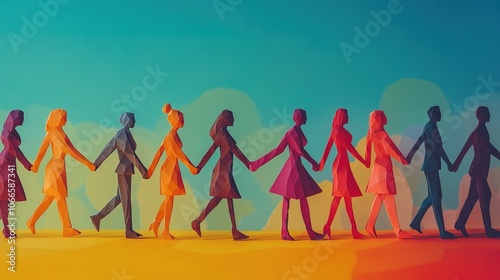 Diversity of people. Team of different people. Paper figures of people holding hands