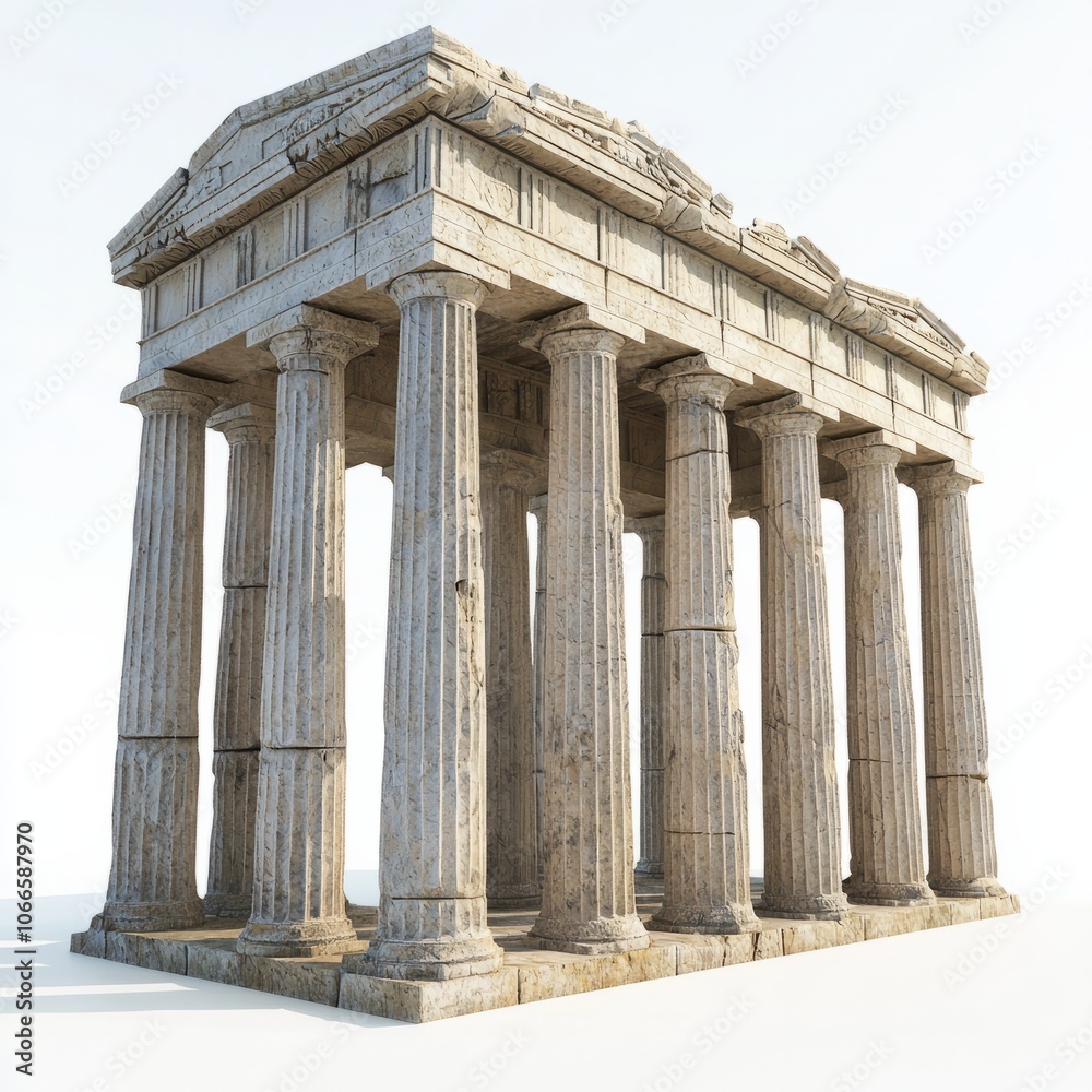 Fototapeta premium Low Poly 3D Render of a Greek temple, on isolated white background