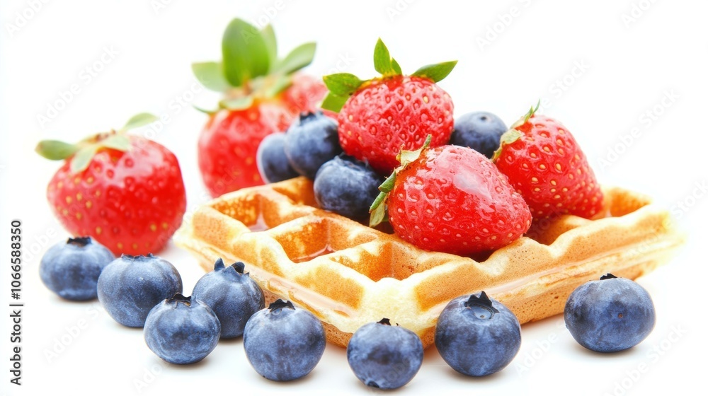 A waffle topped with strawberries and blueberries. AI. A waffle topped with strawberries and blueberries. AI.