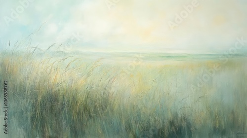 Soft Pastel Landscape with Gentle Grass Blades