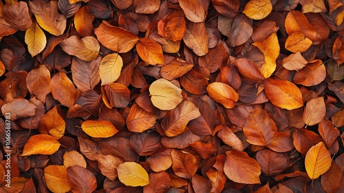 Orange fall leaves in park, autumn natural background