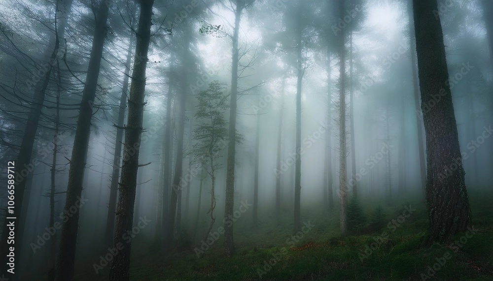 Obraz premium Mysterious Dark Forest with Fog