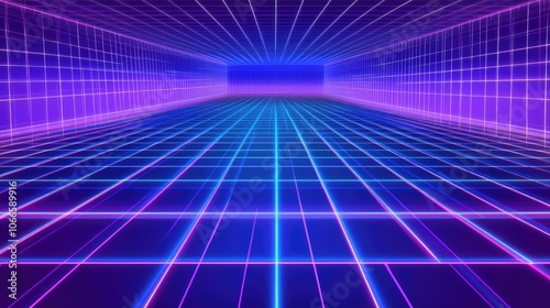 Neon Grid in Futuristic Cyber Space