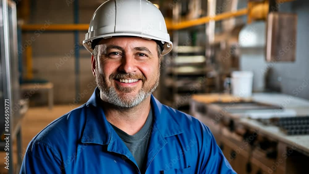 a man wearing safety cap standing at workshop full of metal and tools a man wearing safety cap standing at workshop full of metal and tools