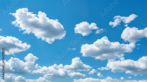 Serene Summer Sky, expansive blue above, fluffy white clouds scattered, inviting open space below, perfect for personal reflections and peaceful thoughts