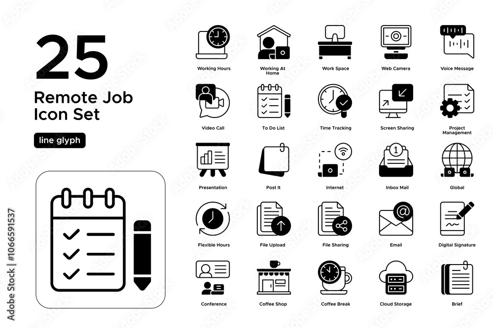 Remote Job Line Glyph Icon Set: Online Jobs, Telework, and Freelance Opportunities Icons Remote Job Line Glyph Icon Set: Online Jobs, Telework, and Freelance Opportunities Icons
