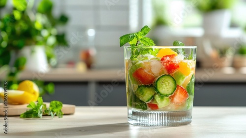 Refreshing Mexican Ceviche in Glass with Vegetables