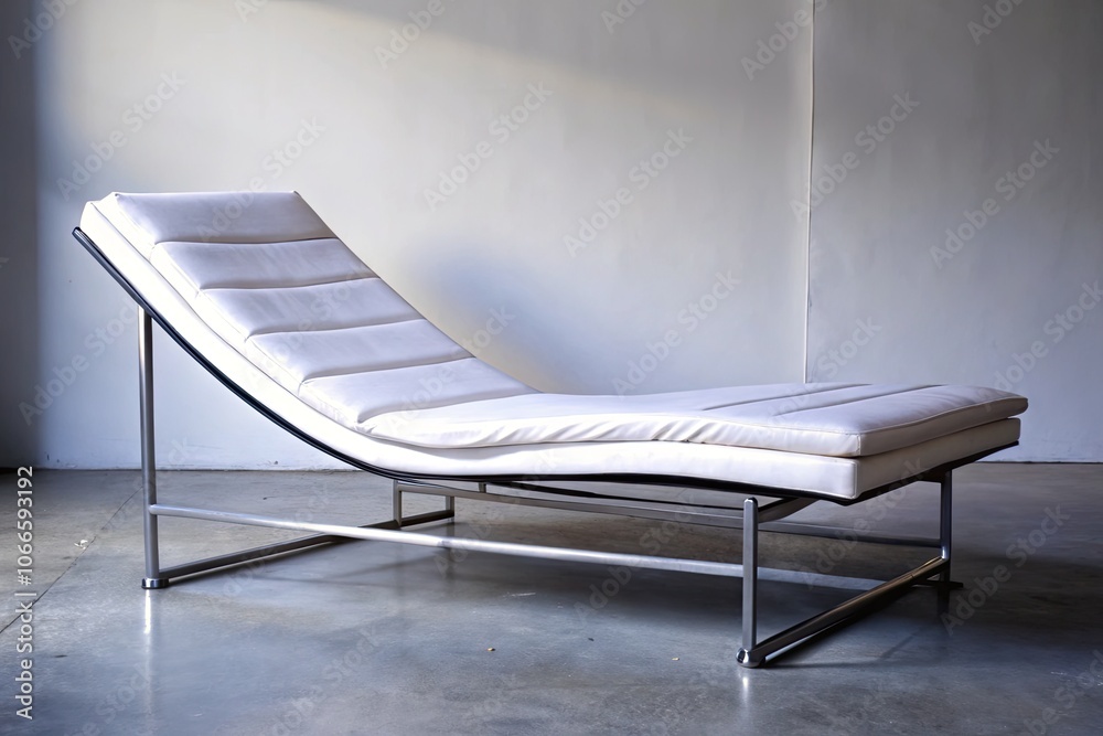 Modern white chaise lounge chair in an empty minimalistic room Modern white chaise lounge chair in an empty minimalistic room