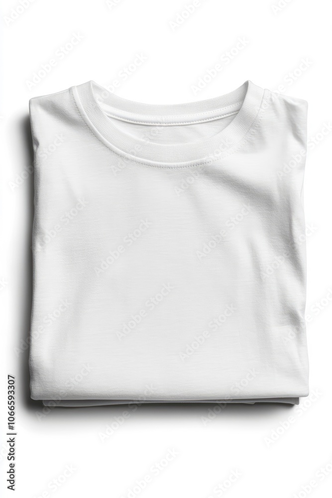 A folded white t-shirt, isolated on a white background. A folded white t-shirt, isolated on a white background.