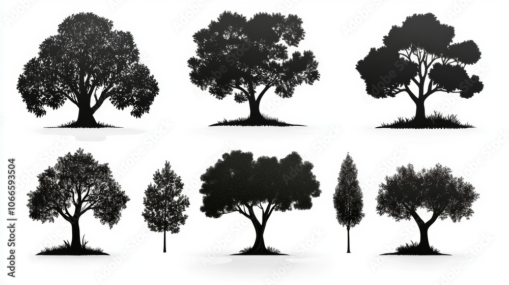 Fototapeta premium Black Silhouette Trees Nature Landscape Design Elements