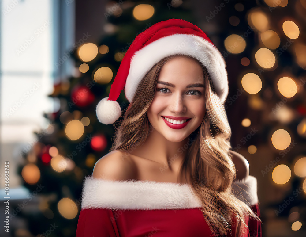 Junge Frau als Weihnachtsfrau