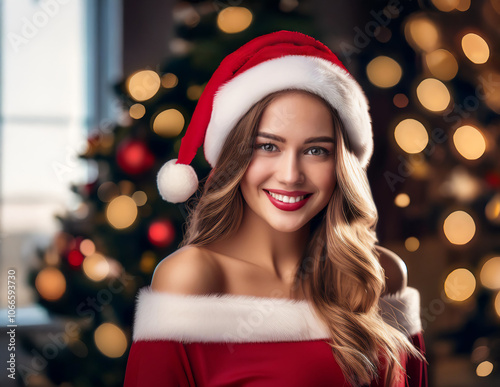 Obraz na płótnie Junge Frau als Weihnachtsfrau w salonie