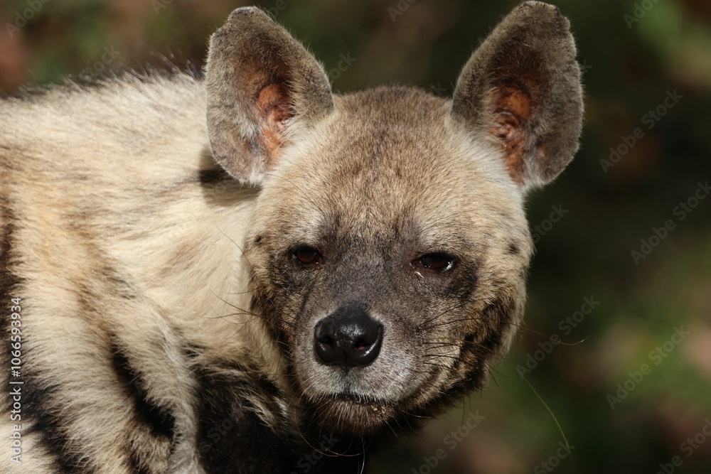 Striped Hyena Close-Up in Natural Habitat Striped Hyena Close-Up in Natural Habitat