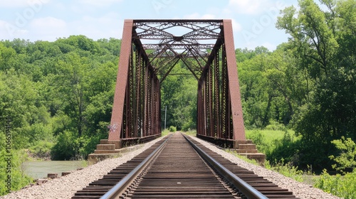 Rustic Train Bridge Over Serene Green Landscape