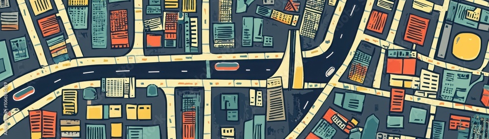 Comprehensive urban map featuring distinctive icons and landmarks for navigation and exploration Comprehensive urban map featuring distinctive icons and landmarks for navigation and exploration