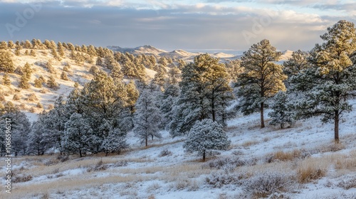 Serene Winter Landscape with Snowy Pine Trees