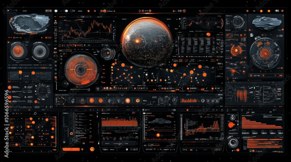 Futuristic Sci Fi HUD Interface Orange Black Data Visualization Futuristic Sci Fi HUD Interface Orange Black Data Visualization