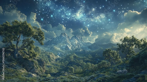 Wallpaper Mural Enchanted Mountain Landscape Under Starry Sky Torontodigital.ca