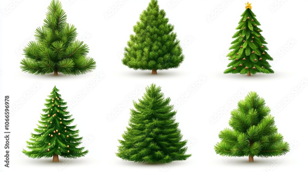 Six Realistic Christmas Trees Holiday Green Pine Festive Conifer Collection Six Realistic Christmas Trees Holiday Green Pine Festive Conifer Collection
