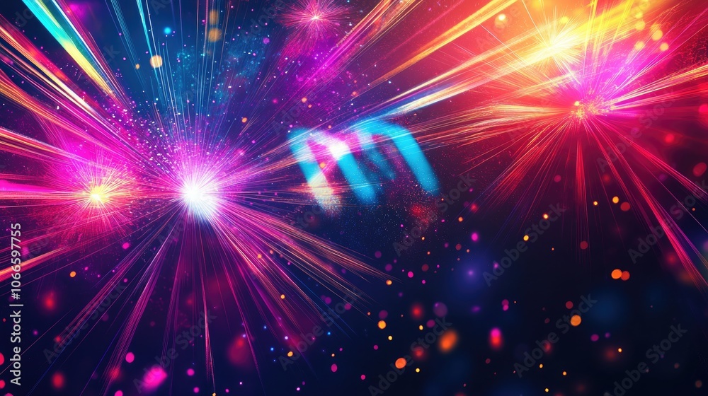 Naklejka premium Futuristic New Year 2025 celebration with bright colors and an eye-catching, modern background design