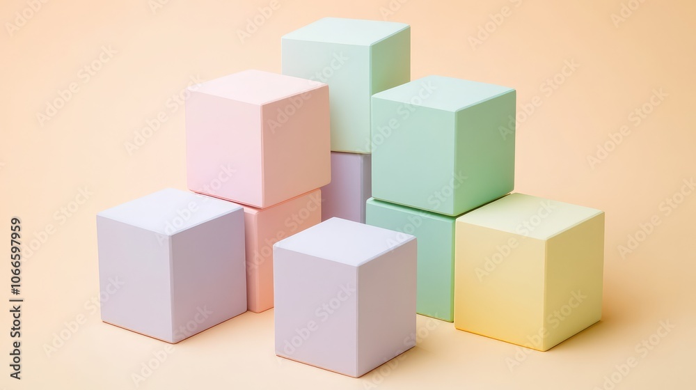 Colorful pastel cubes on soft background