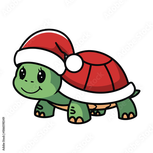 Cute Christmas Turtle in Santa Costume Illustration