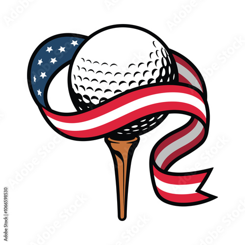 American Golf Ball with Patriotic Ribbon