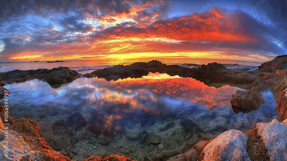 Fototapeta premium Majestic Sunset Over Rocky Seascape